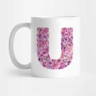 Pink Floral Letter U Mug